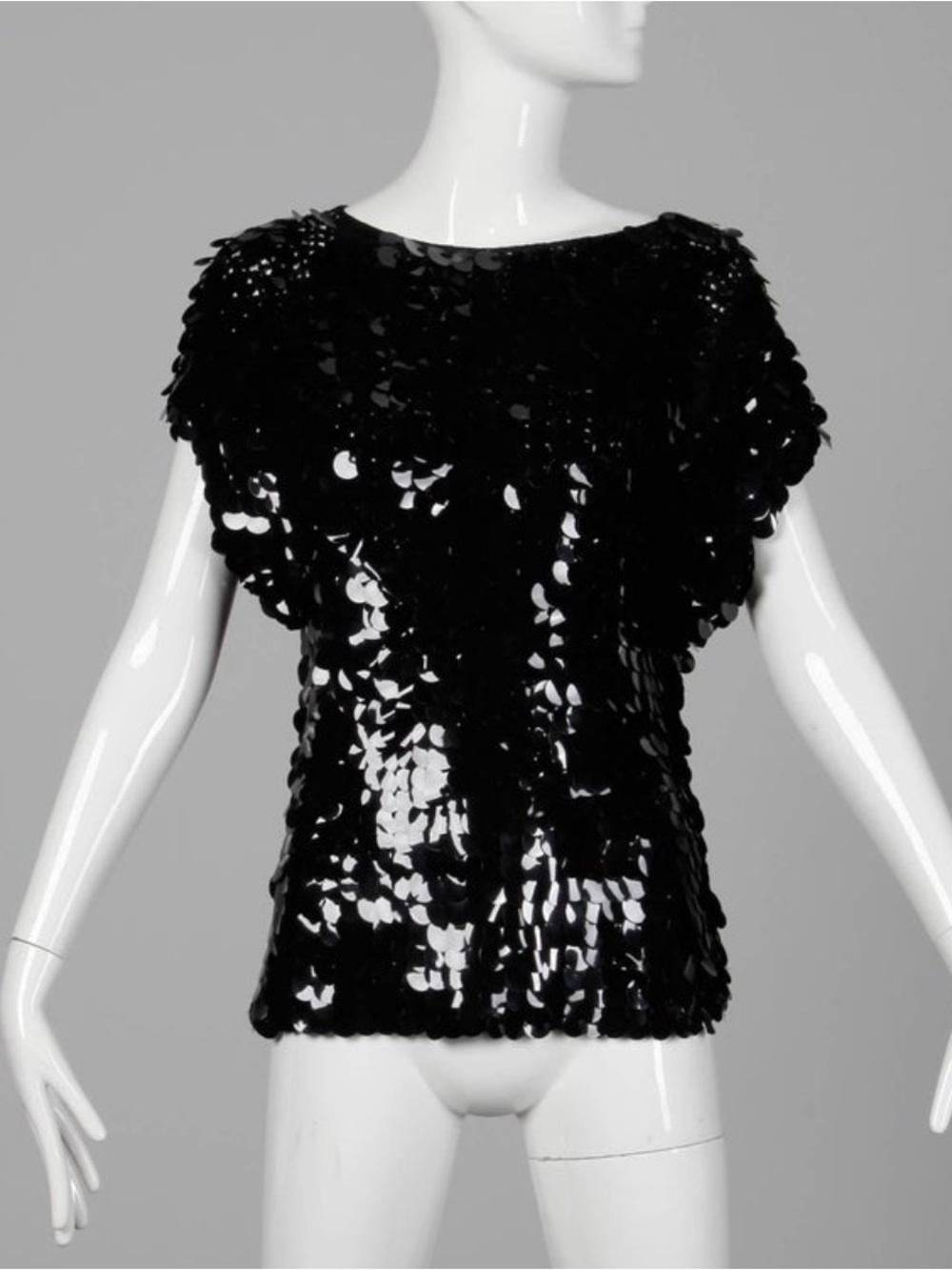 Vintage 1980s Oscar de la Renta Disco Paillette Sequin Knit Top - 10